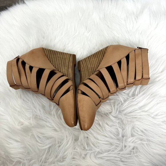 Jeffrey Campbell Womens 5 Vector Tan Camel Leather Wedge Gladiator Cage Booties - Picture 3 of 11